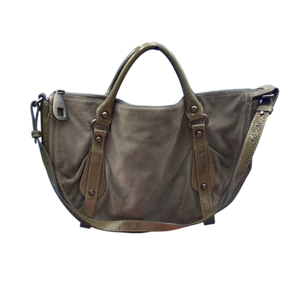 Francesco Biasia Olive Green Suede Patent Leather Hobo Bag w/COA